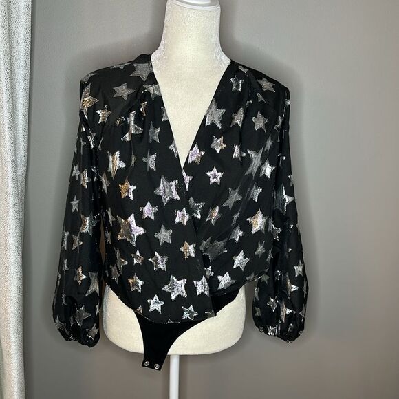 Lovers + Friends metallic star black bodysuit size XS - Picture 8 of 11
